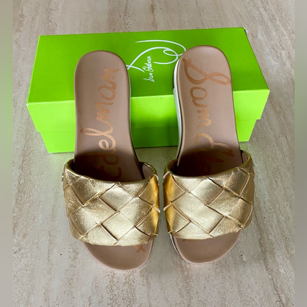 SAM EDELMAN Gold Leather Slip On Sandal | Size 6